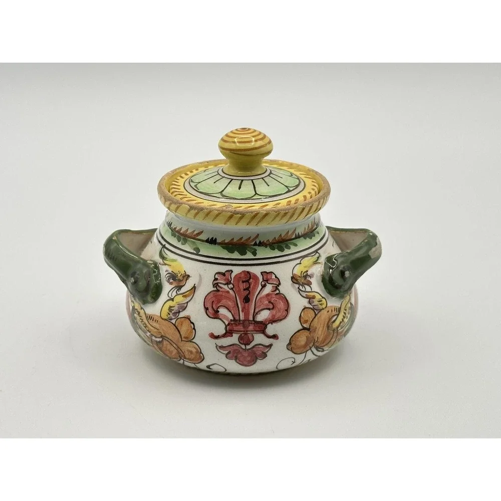 Vintage Fratelli Fanciullacci Hand‑Painted Sugar Bowl — Italian Pottery